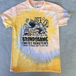 Brandywine Coffee Roasters Tie Dye T Shirt Mens Small Cat Graphic Tee